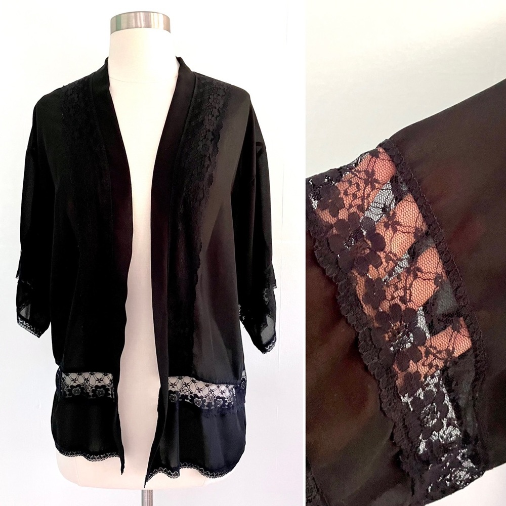 Max and Riley black lace sheer open cardigan topper cover up shirt top